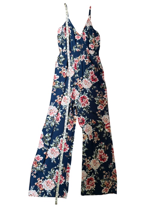 Xhilaration Pants - NWT Xhilaration Navy Floral Wide-Leg Jumpsuit size small with pockets
